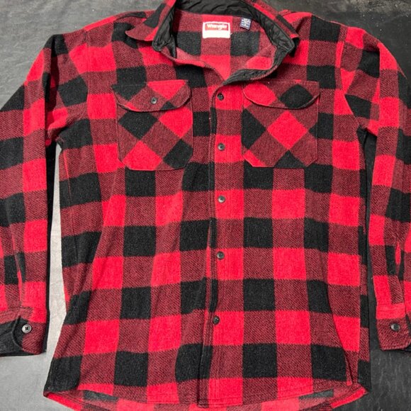 Wrangler Men Small Black Red Buffalo Plaid Fleece Long‎ Sleeve Button Down (GS1) - Picture 1 of 7